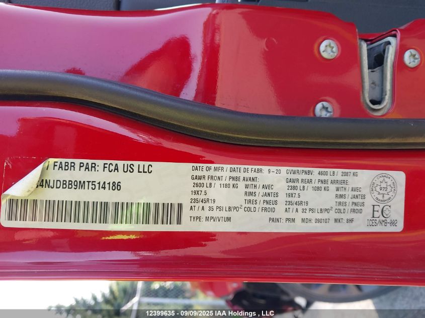 2021 Jeep Compass VIN: 3C4NJDBB9MT514186 Lot: 12399635