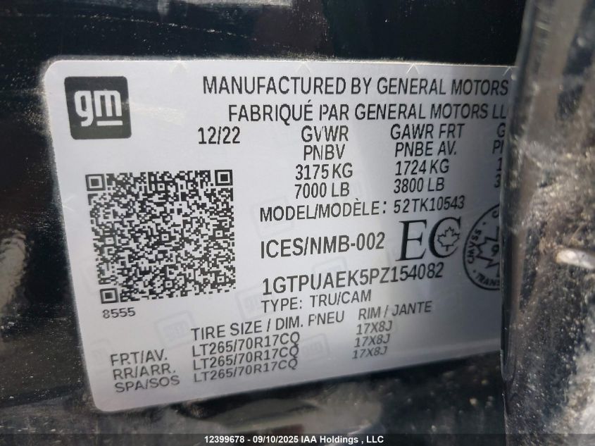 2023 GMC Sierra 1500 Pro VIN: 1GTPUAEK5PZ154082 Lot: 12399678