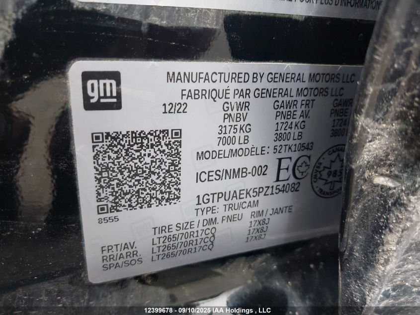 2023 GMC Sierra 1500 Pro VIN: 1GTPUAEK5PZ154082 Lot: 12399678