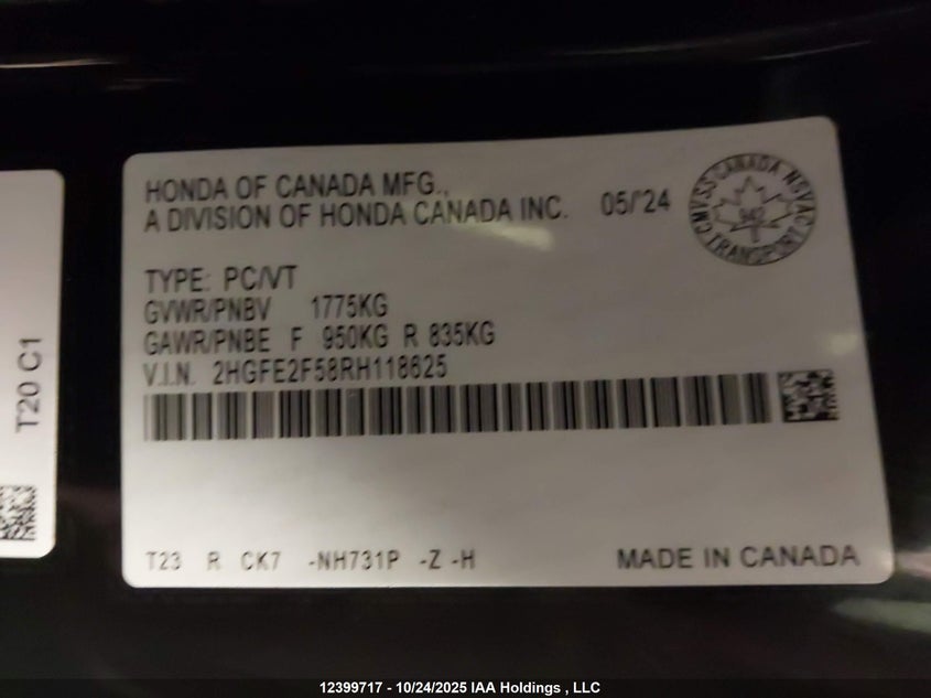 2HGFE2F58RH118625 2024 HONDA CIVIC photo no. 9