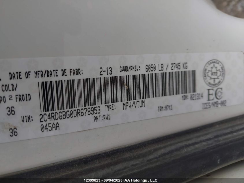 2013 Dodge Grand Caravan Se/Sxt VIN: 2C4RDGBG0DR678953 Lot: 12399823