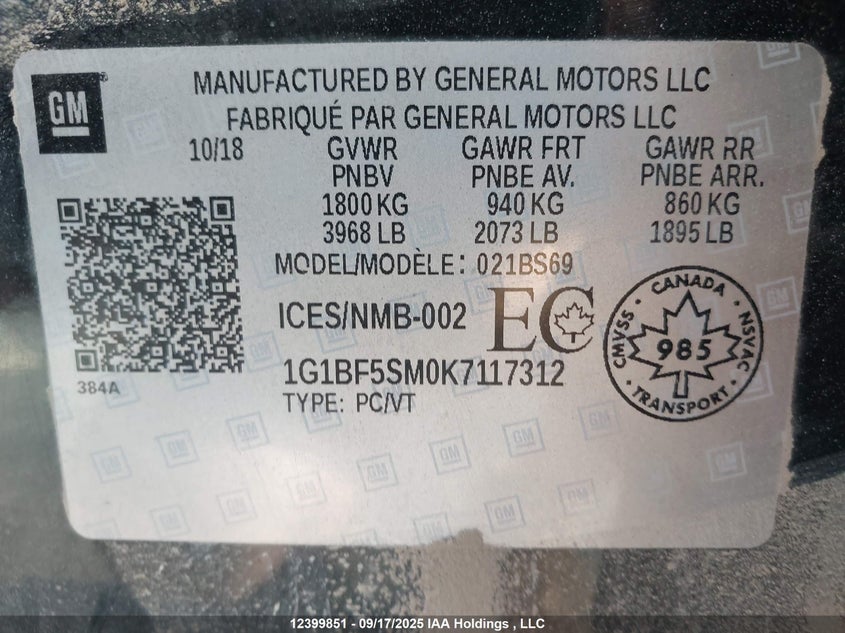1G1BF5SM0K7117312 2019 CHEVROLET CRUZE photo no. 18