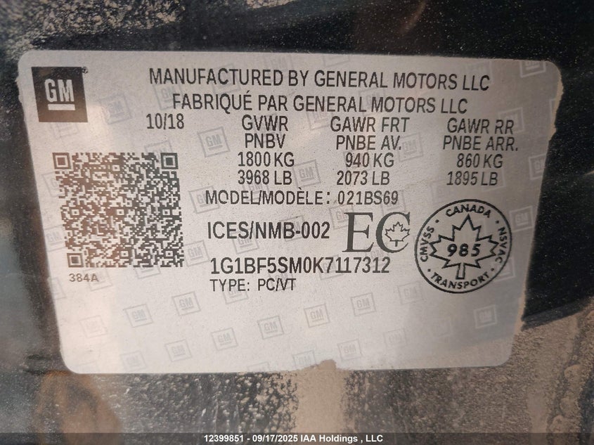 1G1BF5SM0K7117312 2019 CHEVROLET CRUZE photo no. 19