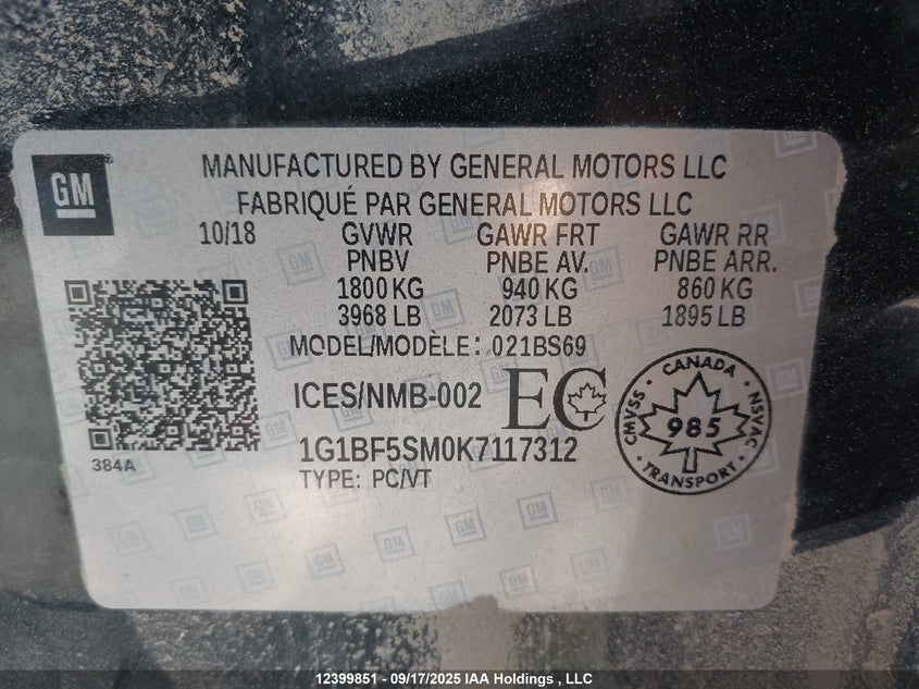 1G1BF5SM0K7117312 2019 CHEVROLET CRUZE photo no. 9