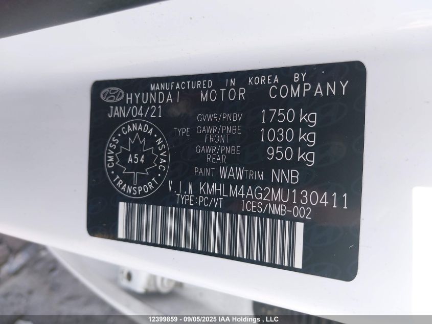 2021 Hyundai Elantra VIN: KMHLM4AG2MU130411 Lot: 12399859