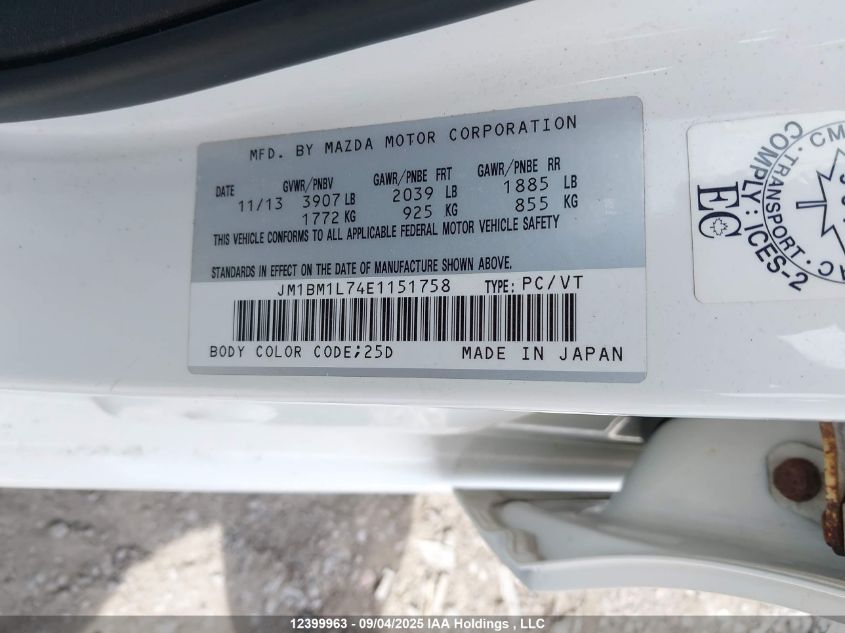 2014 Mazda 3 Touring VIN: JM1BM1L74E1151758 Lot: 12399963