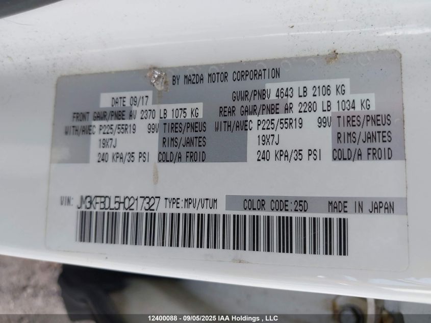 2017 Mazda Cx-5 Grand Touring VIN: JM3KFBDL5H0217327 Lot: 12400088