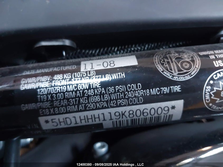 2009 Harley-Davidson Vrscdx VIN: 5HD1HHH119K806009 Lot: 12400380