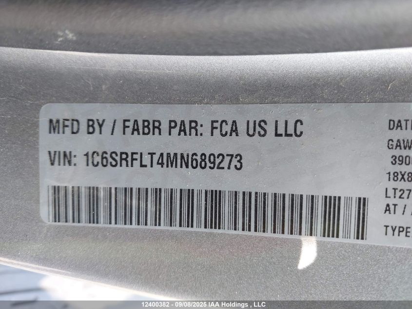 2021 Ram 1500 Rebel VIN: 1C6SRFLT4MN689273 Lot: 12400382