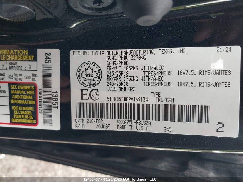 5TFKB5DB8RX169134 2024 TOYOTA TUNDRA photo no. 9