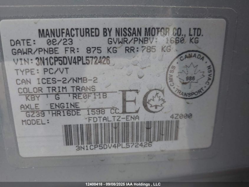 2023 Nissan Kicks Sr VIN: 3N1CP5DV4PL572426 Lot: 12400418