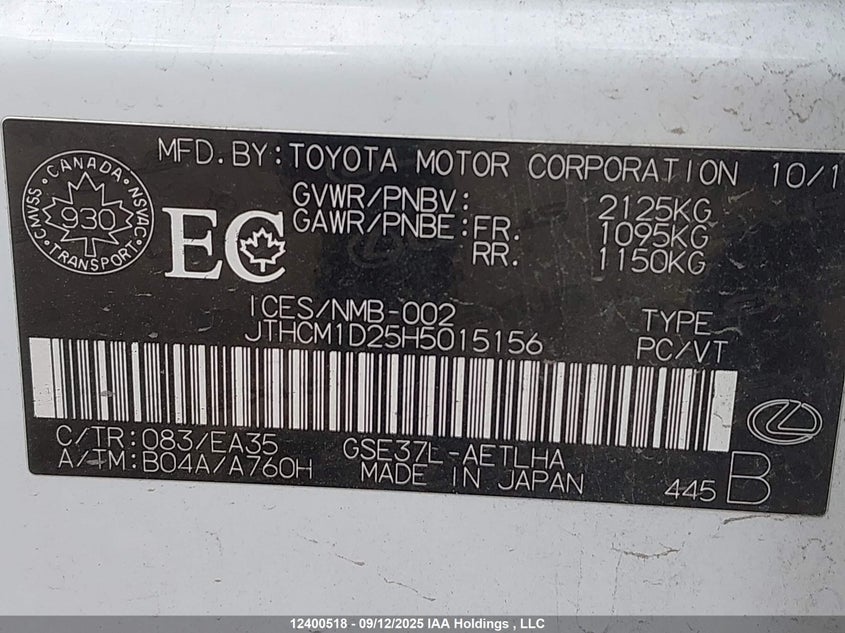 JTHCM1D25H5015156 2017 LEXUS IS photo no. 9