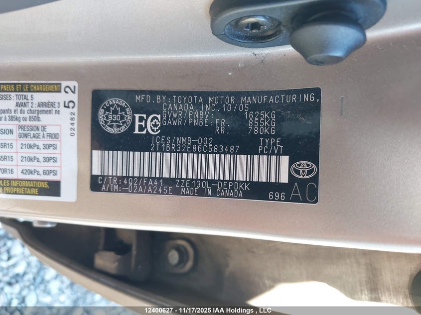 2T1BR32E86C583487 2006 TOYOTA COROLLA photo no. 9