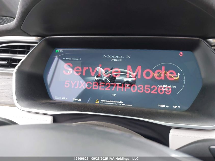 2017 Tesla Model X VIN: 5YJXCBE27HF035269 Lot: 12400628