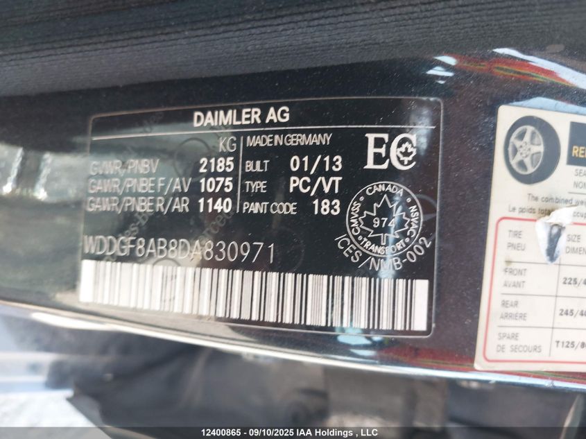 2013 Mercedes-Benz C 300 4Matic VIN: WDDGF8AB8DA830971 Lot: 12400865