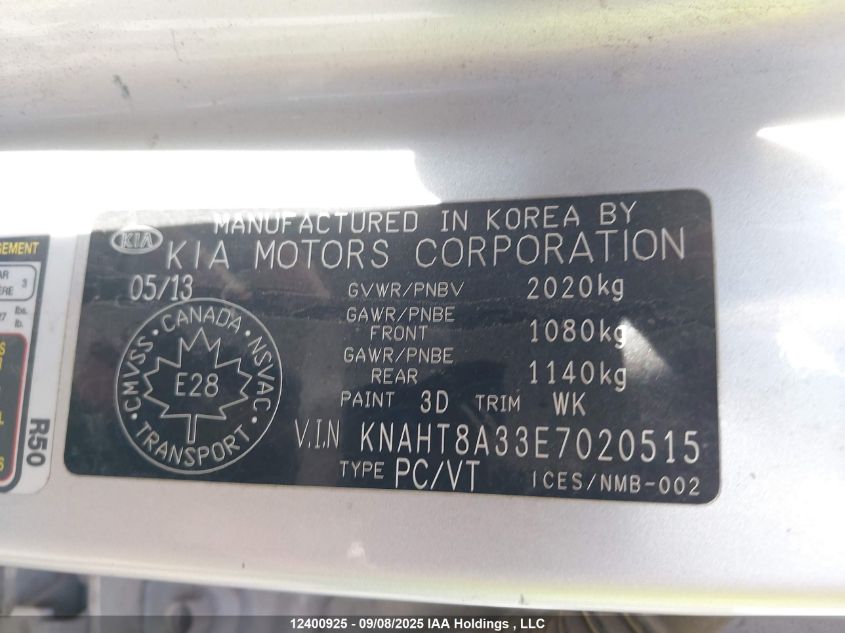 2014 Kia Rondo Lx VIN: KNAHT8A33E7020515 Lot: 12400925