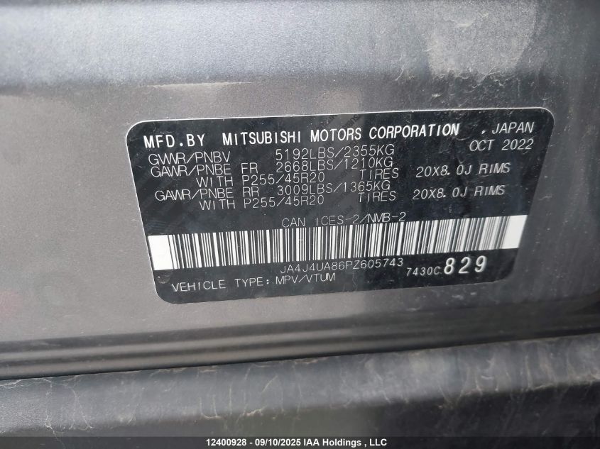 2023 Mitsubishi Outlander VIN: JA4J4UA86PZ605743 Lot: 12400928