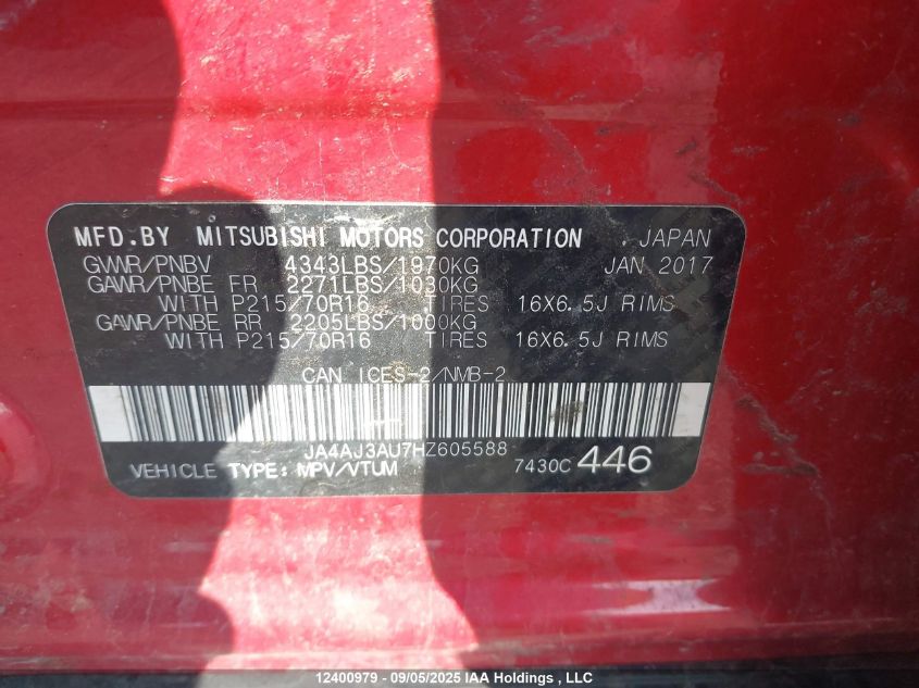 2017 Mitsubishi Rvr Se VIN: JA4AJ3AU7HZ605588 Lot: 12400979