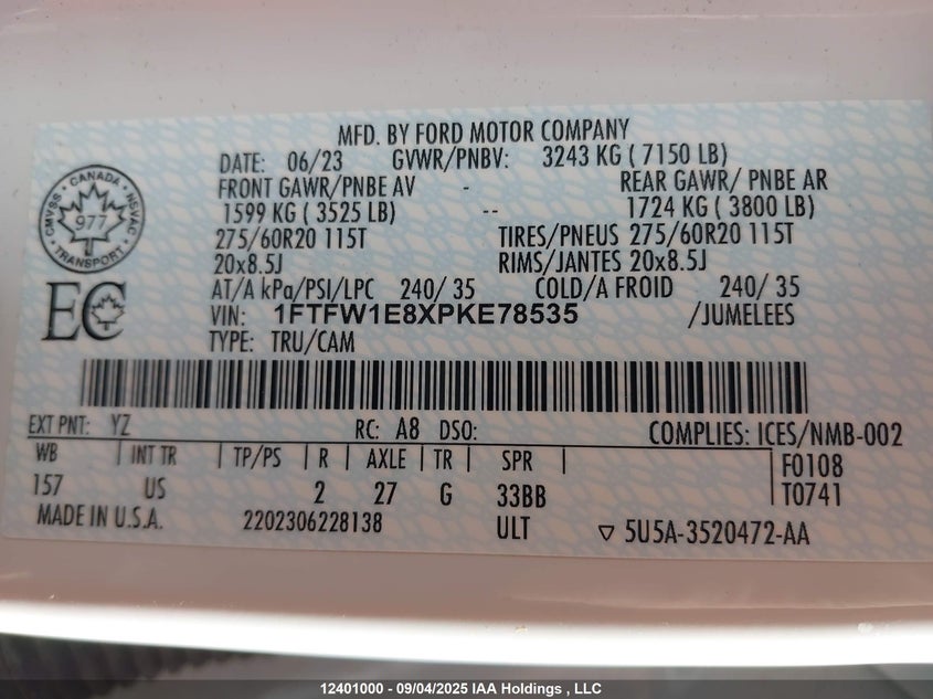 1FTFW1E8XPKE78535 2023 FORD F-150 photo no. 9