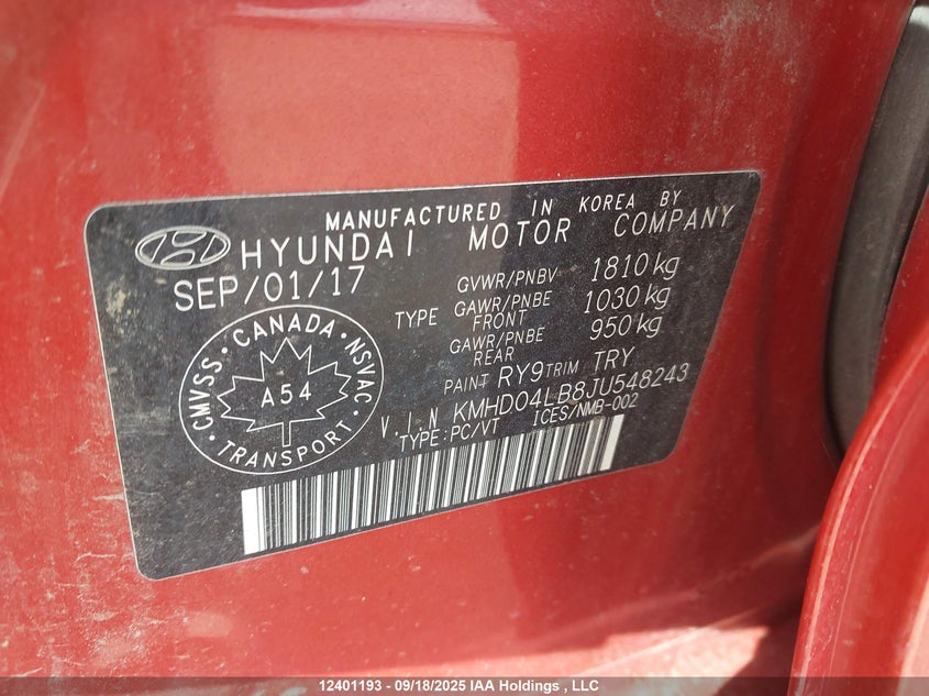 KMHD04LB8JU548243 2018 HYUNDAI ELANTRA photo no. 9