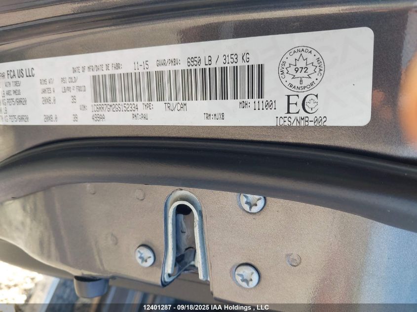 2016 Ram 1500 Slt VIN: 1C6RR7GM2GS152334 Lot: 12401287