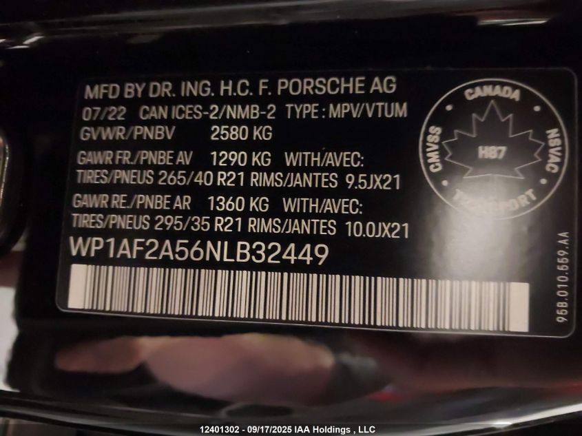 2022 Porsche Macan Gts VIN: WP1AF2A56NLB32449 Lot: 12401302