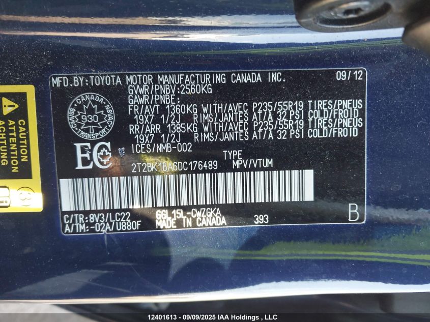 2013 Lexus Rx 350/Base/F Sport VIN: 2T2BK1BA6DC176489 Lot: 12401613