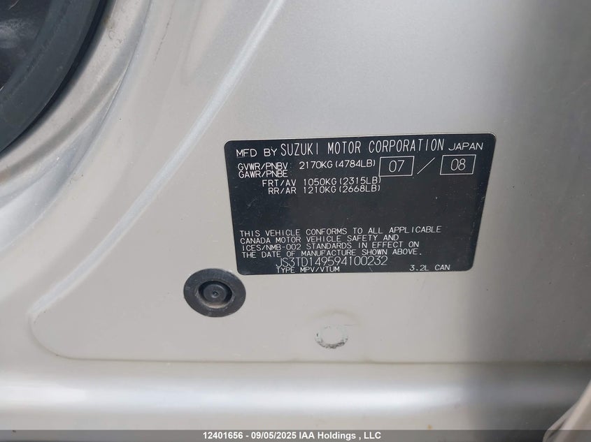 2009 Suzuki Grand Vitara Luxury VIN: JS3TD149594100232 Lot: 12401656