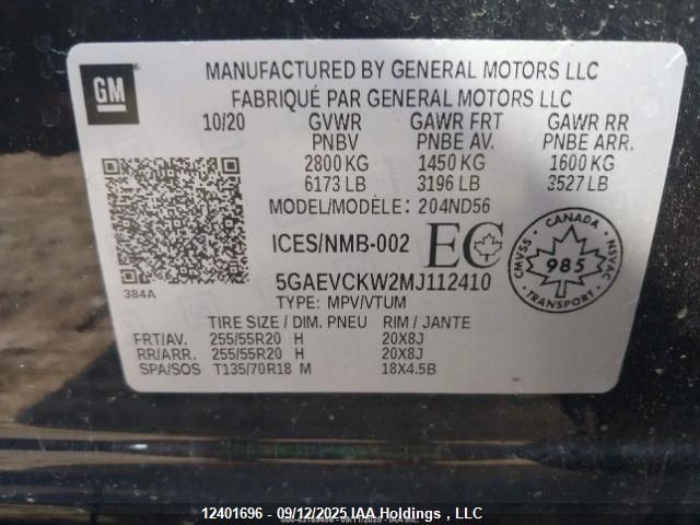 2021 Buick Enclave Awd Avenir VIN: 5GAEVCKW2MJ112410 Lot: 12401696