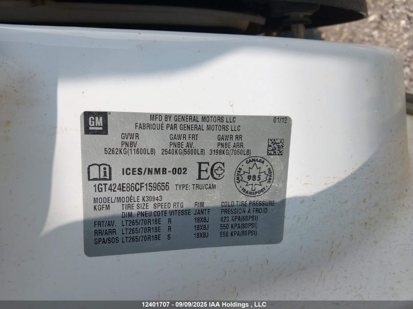 2012 GMC Sierra K3500 Slt VIN: 1GT424E86CF159656 Lot: 12401707