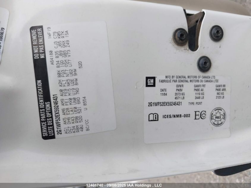 2005 Chevrolet Impala VIN: 2G1WF52EX59246431 Lot: 12401740