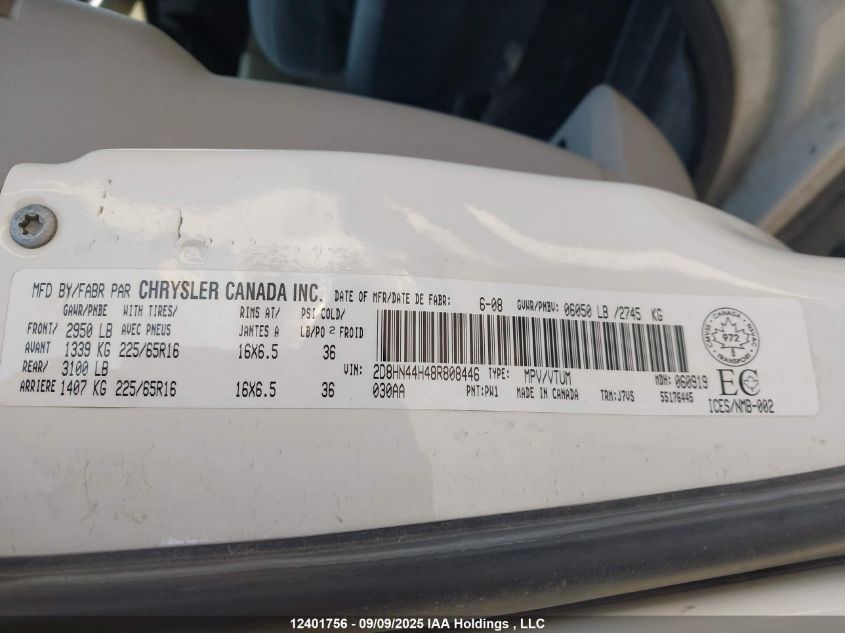 2008 Dodge Grand Caravan Se VIN: 2D8HN44H48R808446 Lot: 12401756