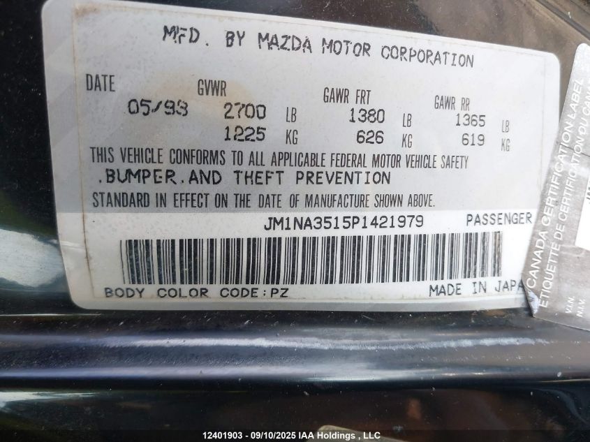 1993 Mazda Mx-5 Miata VIN: JM1NA3515P1421979 Lot: 12401903