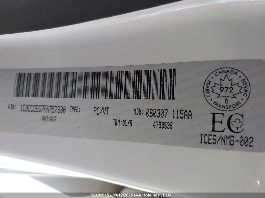 2015 Chrysler 200 C VIN: 1C3CCCEG7FN757330 Lot: 12401915