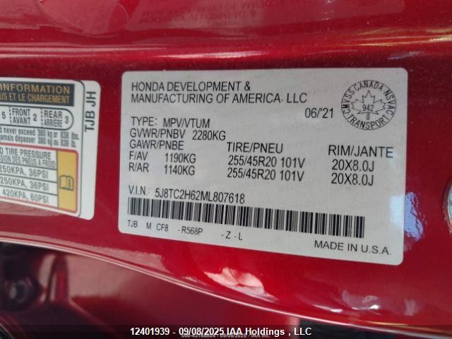 2021 Acura Rdx A-Spec VIN: 5J8TC2H62ML807618 Lot: 12401939