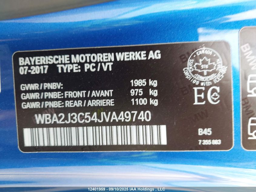 2018 BMW 2 Series VIN: WBA2J3C54JVA49740 Lot: 12401959