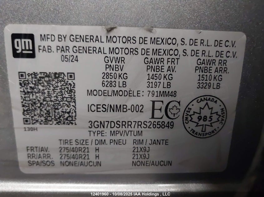 2024 Chevrolet Equinox Ev Rs VIN: 3GN7DSRR7RS265849 Lot: 12401960