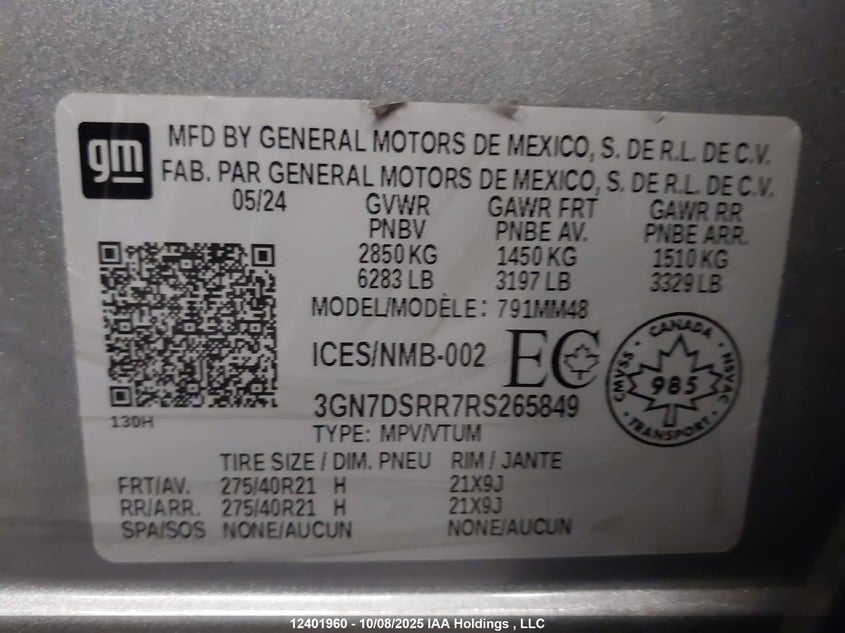 2024 Chevrolet Equinox Ev Rs VIN: 3GN7DSRR7RS265849 Lot: 12401960