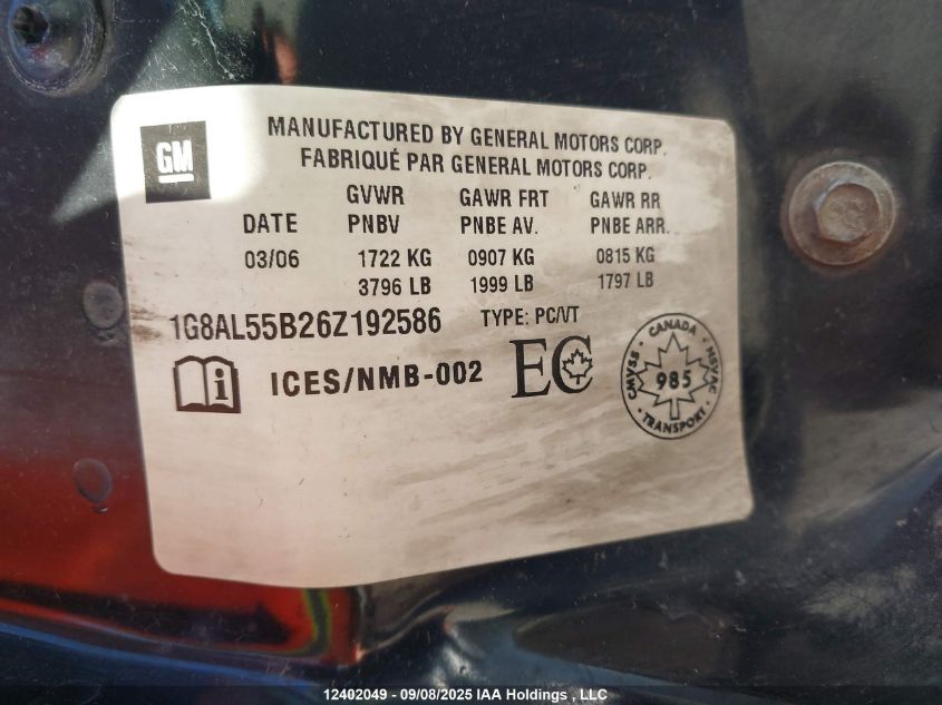 2006 Saturn Ion Level 3 VIN: 1G8AL55B26Z192586 Lot: 12402049