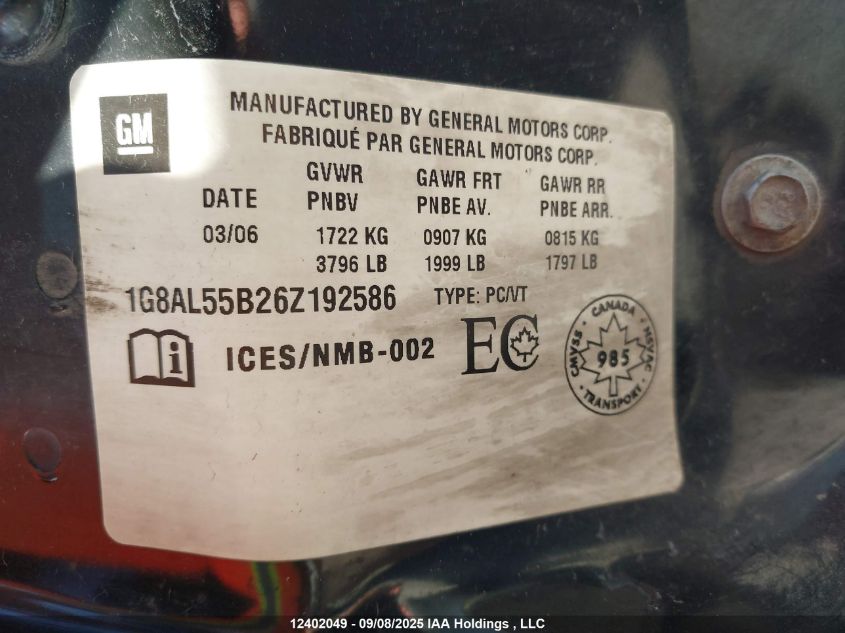 2006 Saturn Ion Level 3 VIN: 1G8AL55B26Z192586 Lot: 12402049