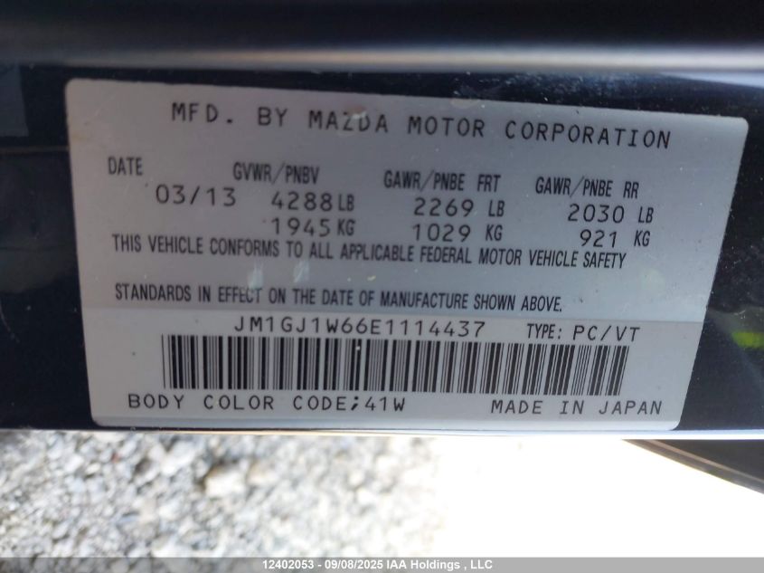 2014 Mazda 6 Grand Touring VIN: JM1GJ1W66E1114437 Lot: 12402053