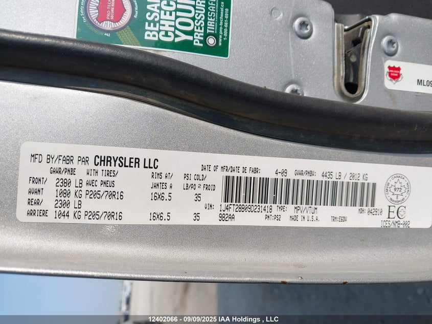 1J4FT28B09D231418 2009 JEEP LIBERTY (PATRIOT) photo no. 9