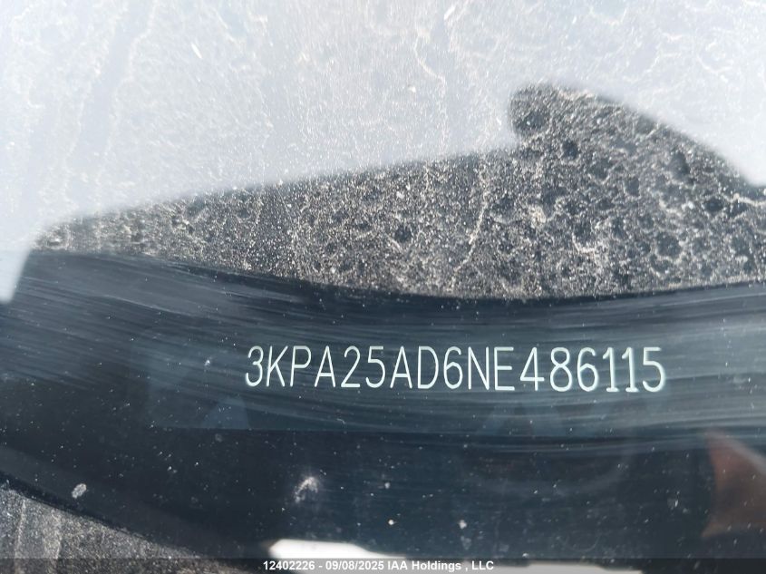 2022 Kia Rio Lx Premium/Lx+ VIN: 3KPA25AD6NE486115 Lot: 12402226