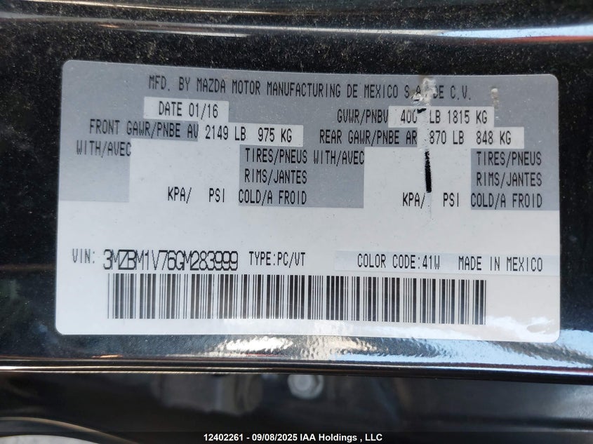 2016 Mazda 3 Touring VIN: 3MZBM1V76GM283999 Lot: 12402261