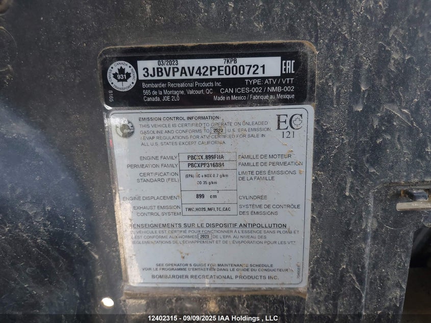 3JBVPAV42PE000721 2023 CAN-AM/ BRP MAVERICK photo no. 12