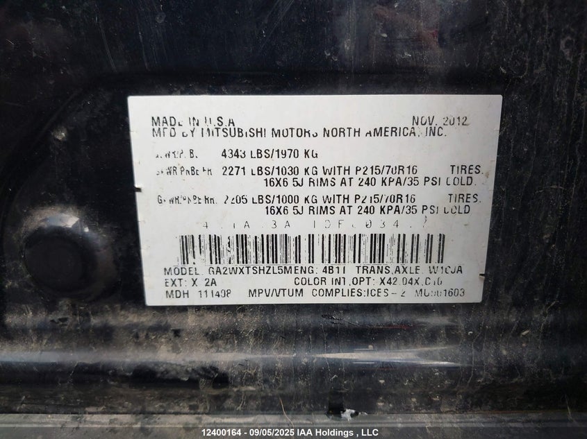 2013 Mitsubishi Rvr Se VIN: 4A4AJ3AU1DE603447 Lot: 12400164X