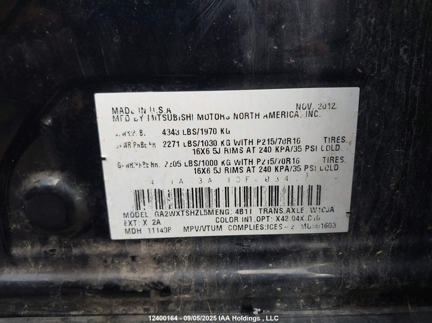 2013 Mitsubishi Rvr Se VIN: 4A4AJ3AU1DE603447 Lot: 12400164X