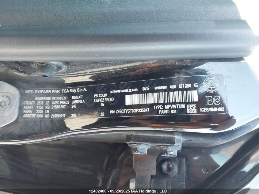 2016 Fiat 500X Trekking VIN: ZFBCFYCT0GP335847 Lot: 12402406