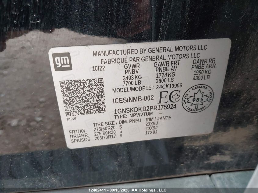 2023 Chevrolet Suburban K1500 Z71 VIN: 1GNSKDKD2PR175924 Lot: 12402411