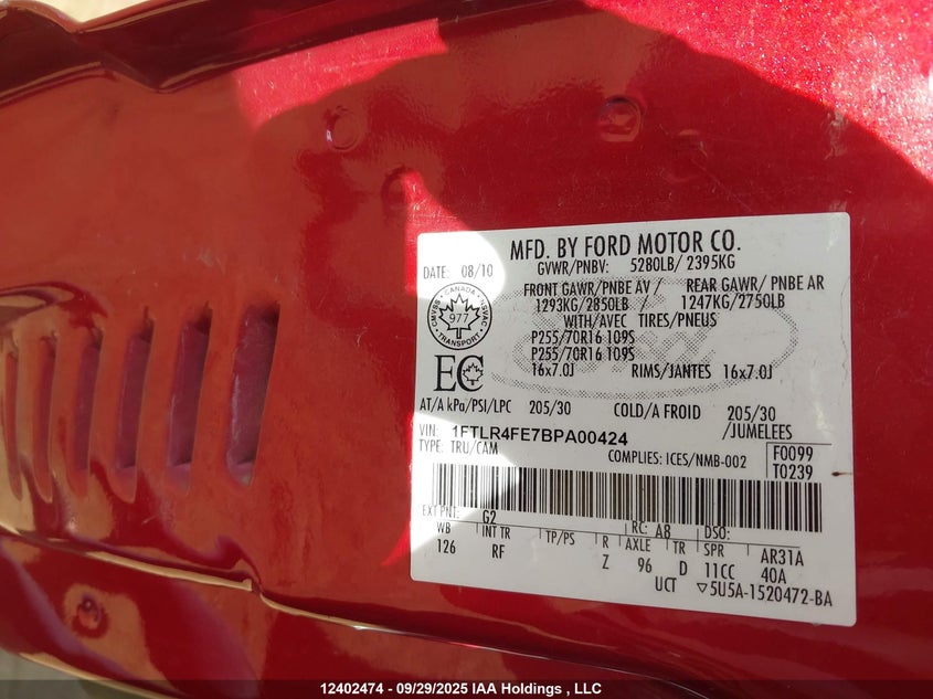 2011 Ford Ranger Super Cab VIN: 1FTLR4FE7BPA00424 Lot: 12402474